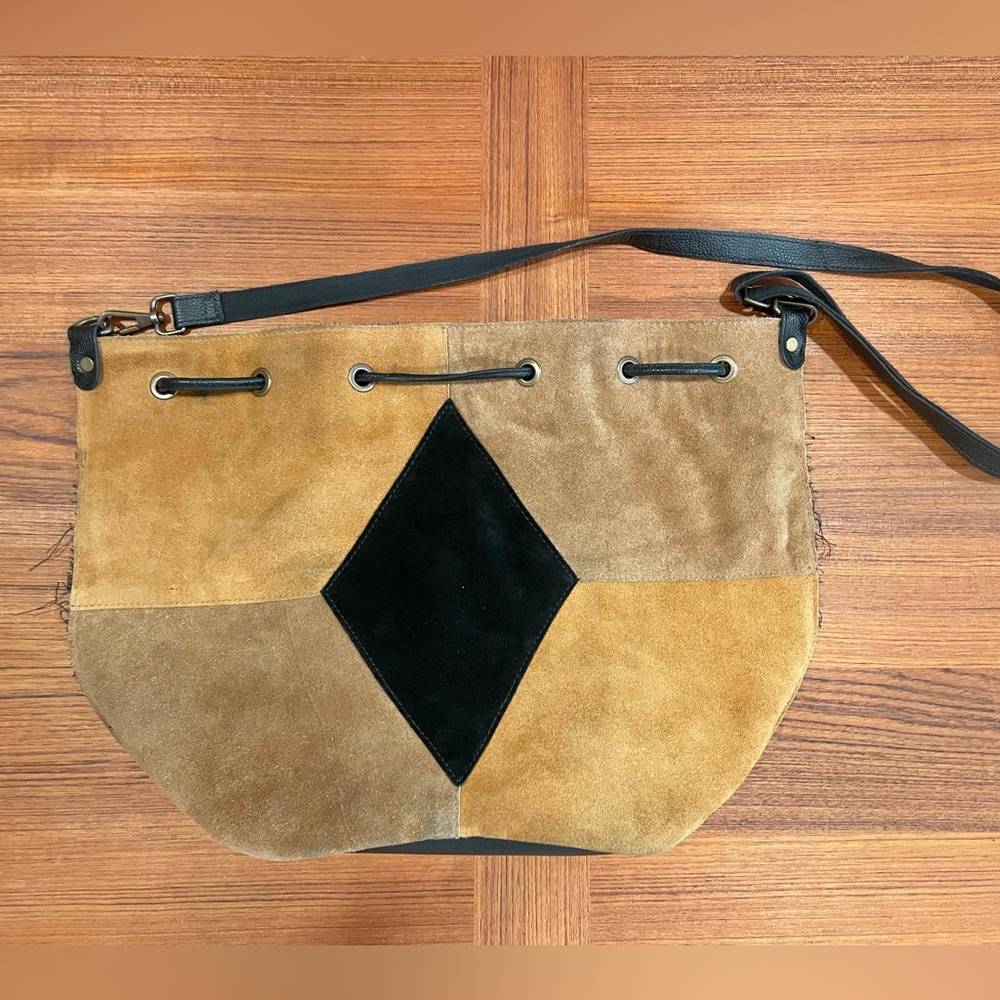 Free People Suede Patchwork Hobo with Black Diamond Accent